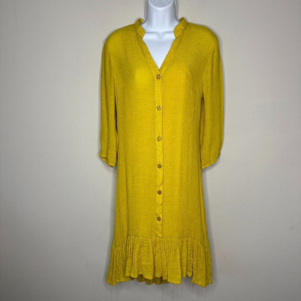 Mlle Gabrielle Womens Drop Waist Shirt Dress in Yellow Size Medium Button Down